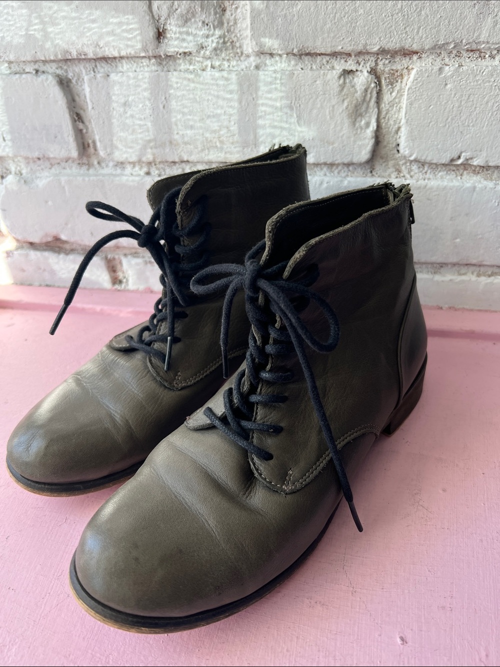 Bueno Olive Green Lace-Up Ankle Boots